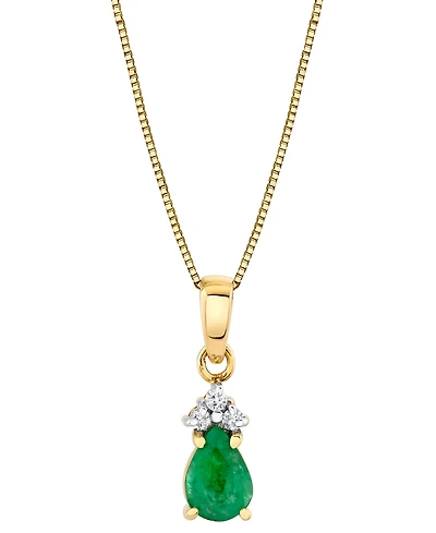 Emerald (3/4 ct. t.w.) & Diamond Accent Pear 18" Pendant Necklace in 10k Gold