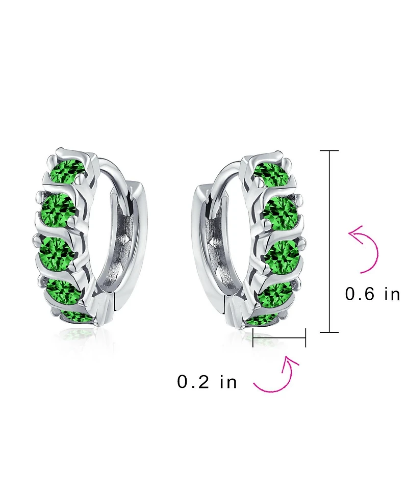 Bling Jewelry Round Solitaire Cubic Zirconia Cz S-Style Wave Kpop Huggie Hoop Earrings Sterling Silver