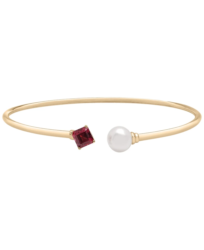 Audrey by Aurate Cultured Freshwater Pearl (7mm) & Rhodolite (5/8 ct. t.w.) Wire Cuff Bangle Bracelet in Gold Vermeil, Exclusively at Macy's