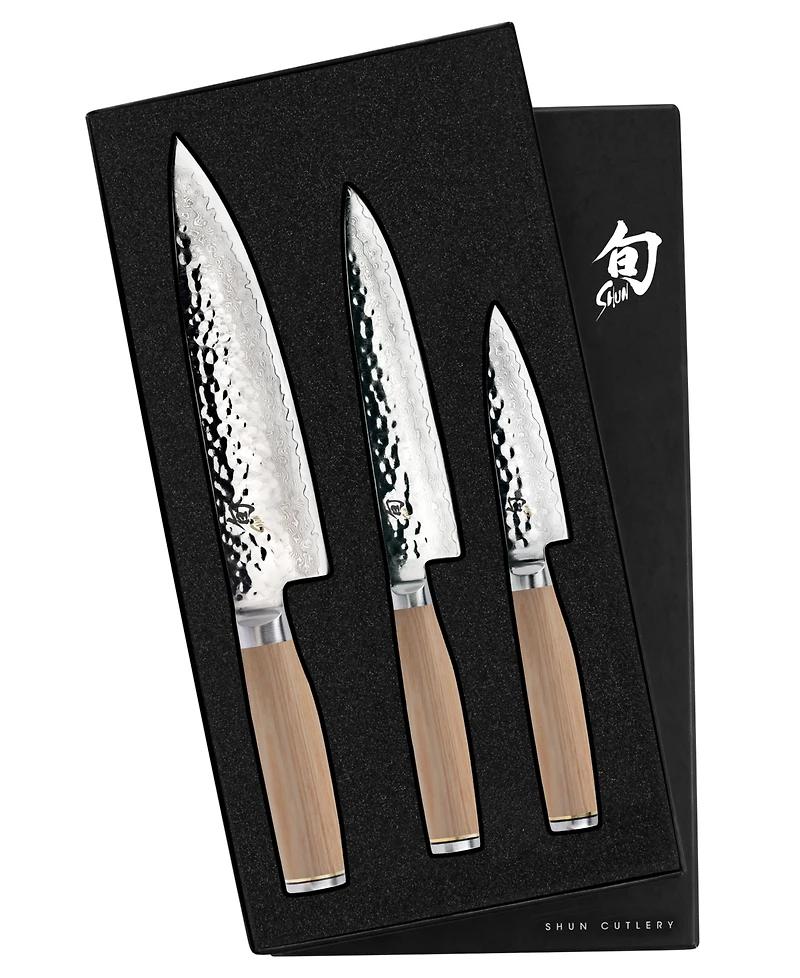 Shun Stainless Steel Premier Blonde 3 pc. Knife Set: Paring 4", Utility 6.5", Chef's 8" in a boxed set.