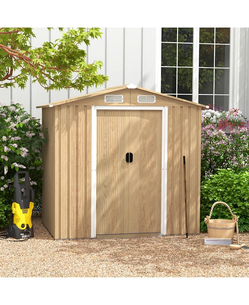 Slickblue 6 x 4 Feet Galvanized Steel Storage Shed with Lockable Sliding Doors
