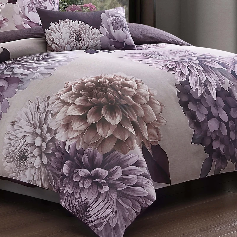 Bebejan Dahlia Bedding 100% Cotton Sateen 5 Piece King Size Reversible Comforter Set