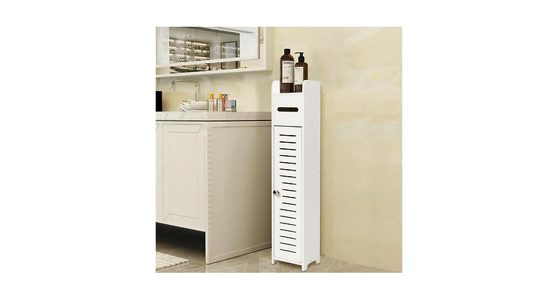 Slickblue Small Bathroom Storage Corner Floor Cabinet-White