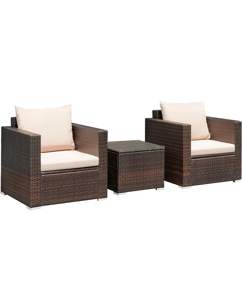 Slickblue 3 Pcs Patio Conversation Rattan Furniture Set with Cushion