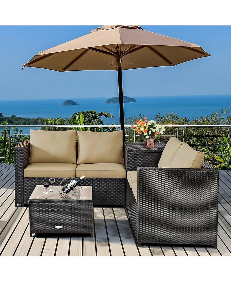 Slickblue 4 Pieces Outdoor Patio Rattan Furniture Set with Loveseat and Storage Box