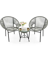 3 Pieces Patio Acapulco Furniture Bistro Set with Glass Table