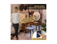 Slickblue Vanity Table Set with 3-Color Lighted Mirror and Cushioned Stool