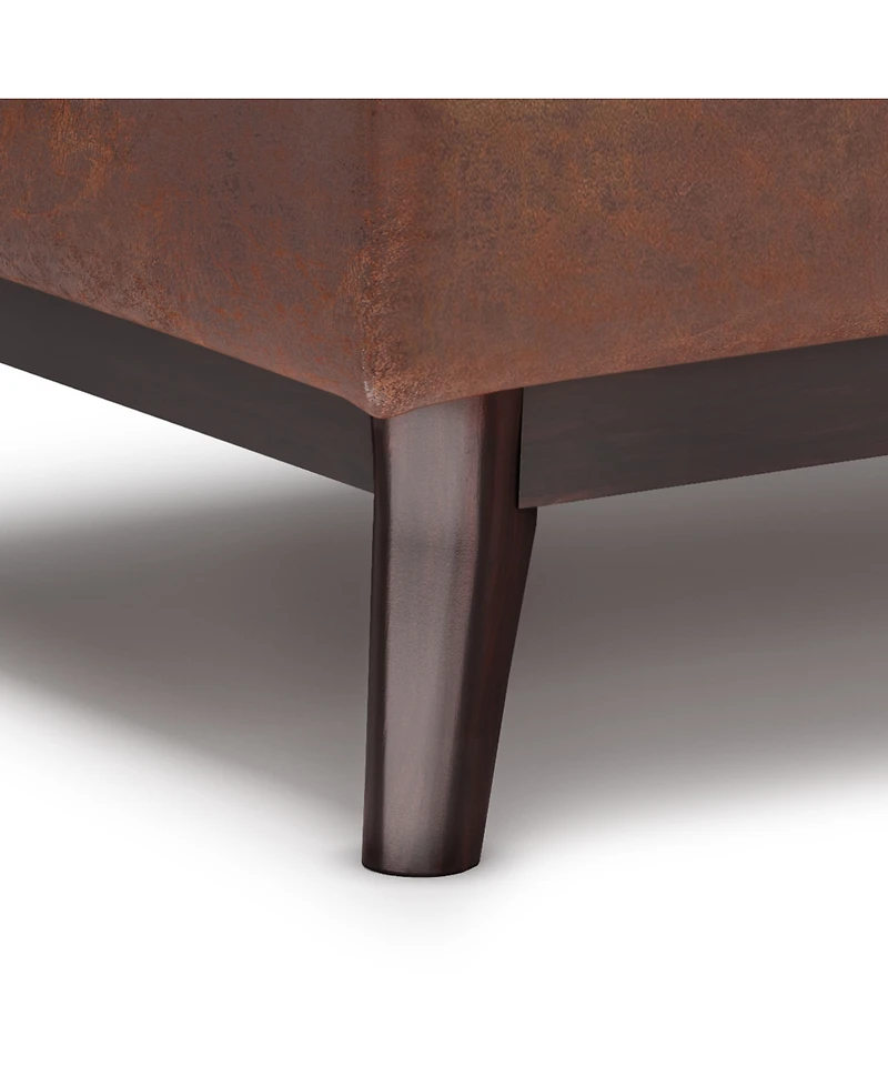 Simpli Home Owen Tray Top Small Coffee Table Storage Ottoman in Distressed Saddle Brown Pu Leather