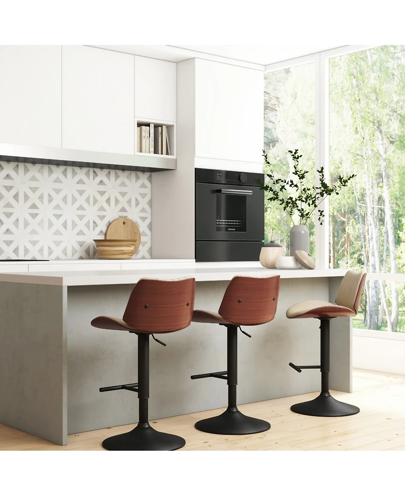 Simpli Home Goulding Adjustable Swivel Bar Stool in Cream Pu Leather
