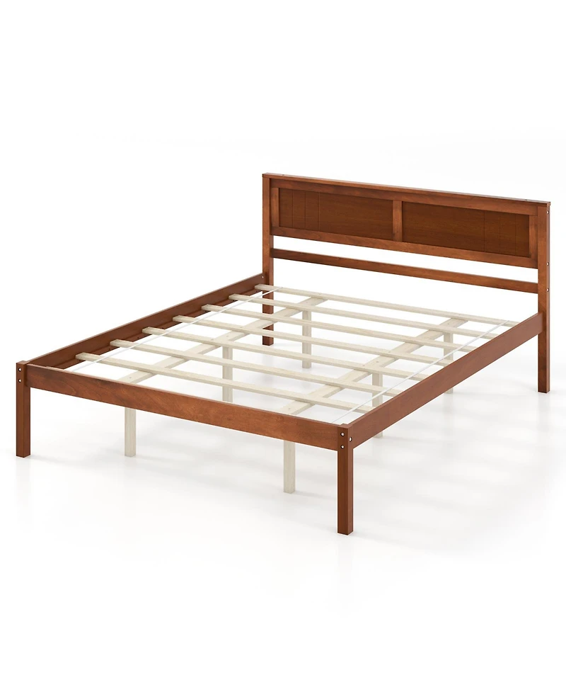 Bed Frame with Wooden Headboard and Slat Support