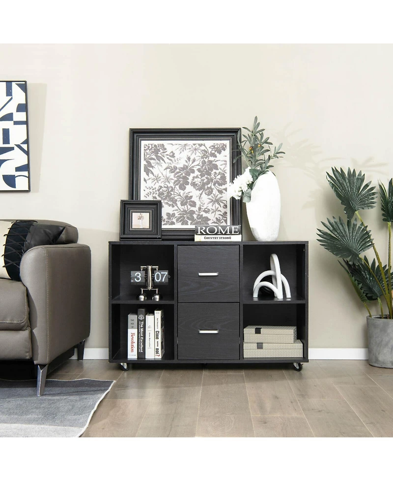 Slickblue 2 Drawer Wood Mobile File Cabinet with 4 Open Compartments
