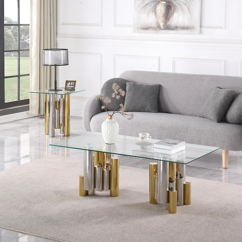 Streamdale 20" Stainless Steel Glass End Table - Modern & Sleek