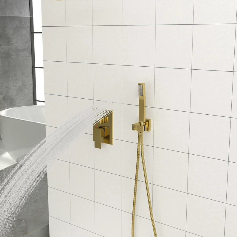 Dual Shower Head - 12 Inch Ceiling Mount Square Shower System With Rough-In Valve, Gold