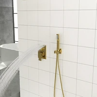 Dual Shower Head - 12 Inch Ceiling Mount Square Shower System With Rough-In Valve, Gold