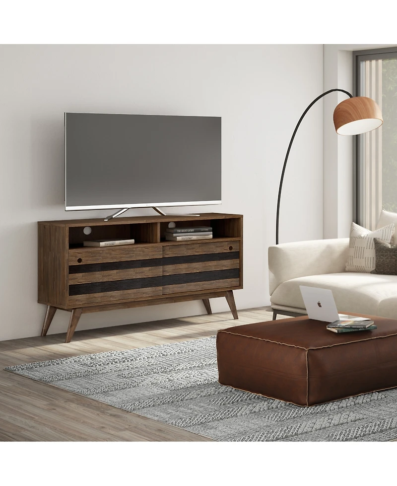Simpli Home Clarkson Solid Acacia Wood Tv Stand in Rustic Natural Aged Brown For TVs up to 60 inches