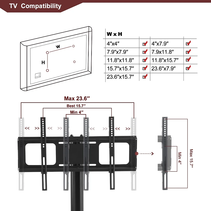 Streamdale Furniture Multi-Function Tv Stand Height Adjustable Bracket Swivel 3-Tier