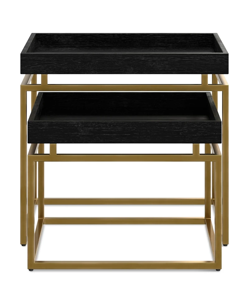 Simpli Home Macy Solid Mango Wood 2 Pc Nesting Table in Black, Gold