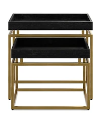 Simpli Home Macy Solid Mango Wood 2 Pc Nesting Table in Black, Gold