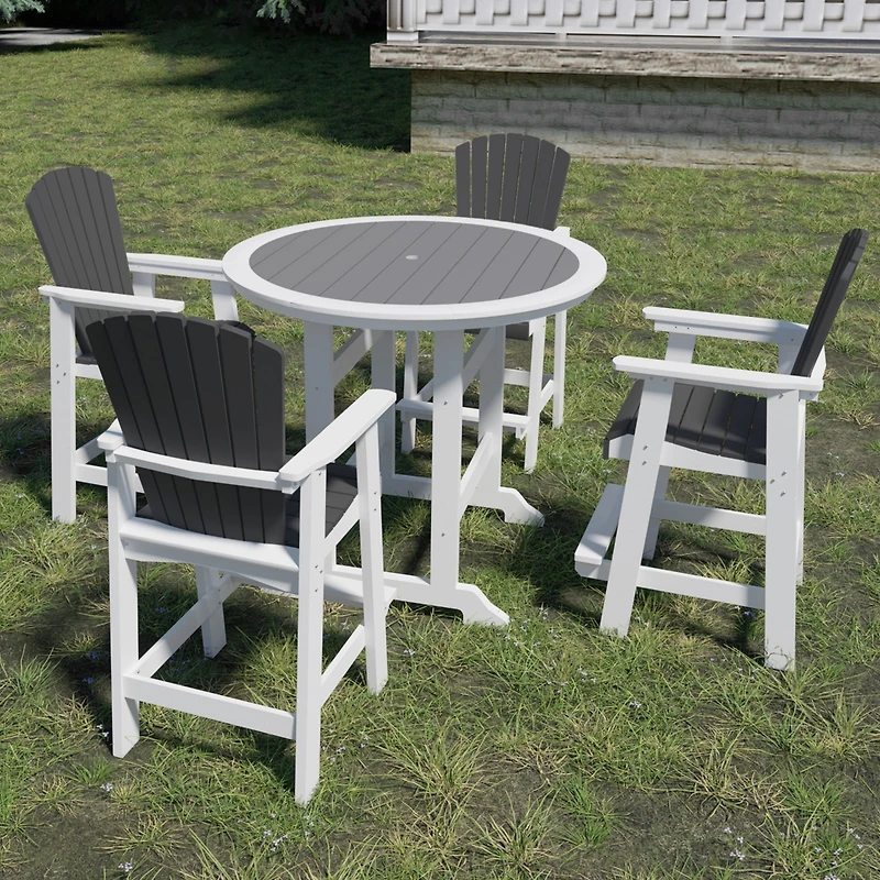 Streamdale 5-Piece Outdoor Bar Table & Chairs Set with Adirondack Chairs