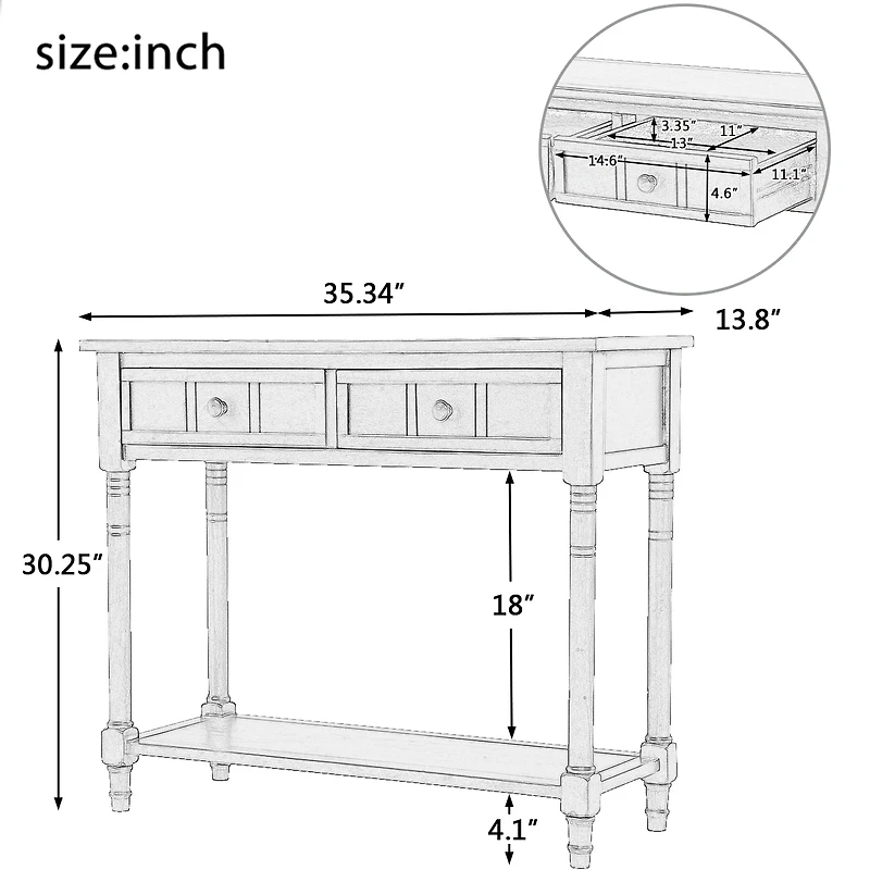 Daisy Series Console Table Traditional Design With Two Drawers And Bottom Shelf