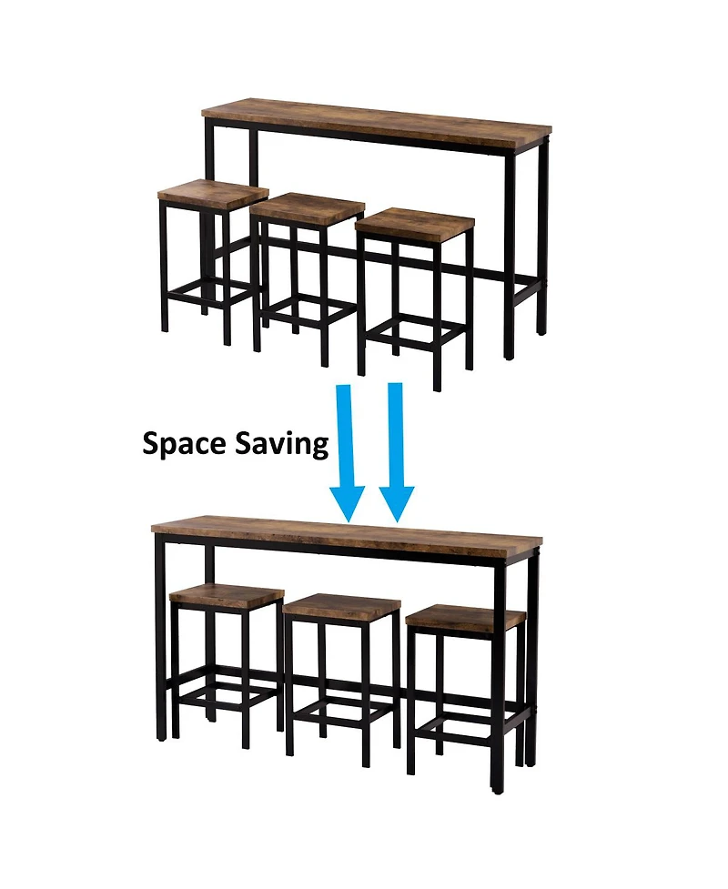 Simplie Fun Counter Height Extra Long Dining Table Set With 3 Stools Pub Kitchen Set Side Table With Foot