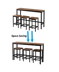 Simplie Fun Counter Height Extra Long Dining Table Set With 3 Stools Pub Kitchen Set Side Table With Foot