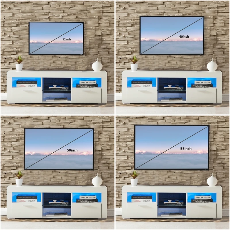 Simplie Fun Modern Tv Stand With Led Lights, High Glossy Front Tv Cabinet