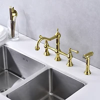 Streamdale Furniture Bridge Dual Handles Kitchen Faucet With Pull-Out Side Spray