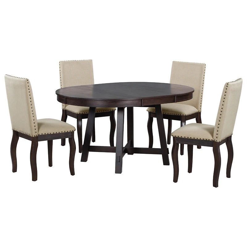 Simplie Fun Farmhouse Dining Set - Round Table + 4 Chairs
