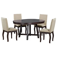 Simplie Fun Farmhouse Dining Set - Round Table + 4 Chairs