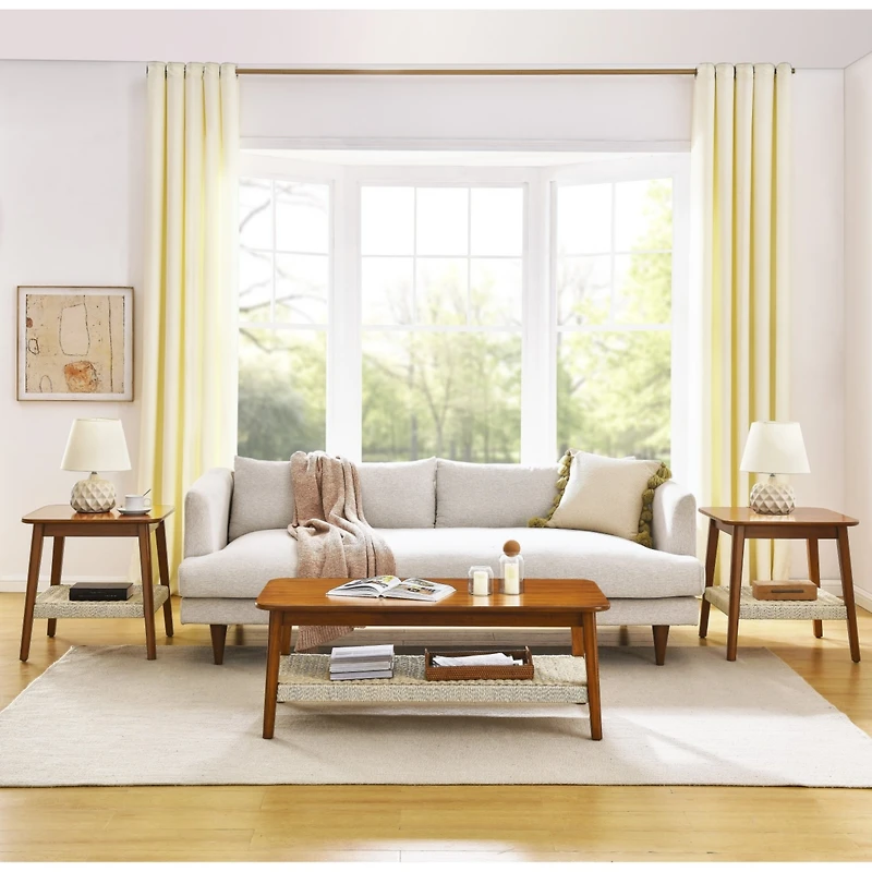 Simplie Fun Boho Mid-Century Woven Side Table with Storage