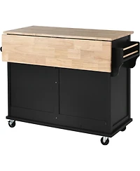 Streamdale Rolling Kitchen Cart with Drop-Leaf Countertop & Barn Door