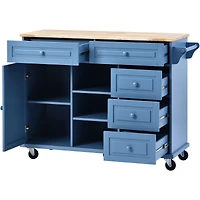 Streamdale Blue Rolling Kitchen Island with Rubberwood Top - 53