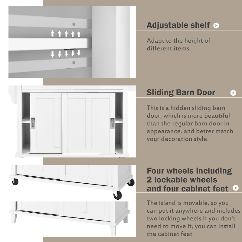Streamdale White Kitchen Cart with Drop-Leaf Countertop