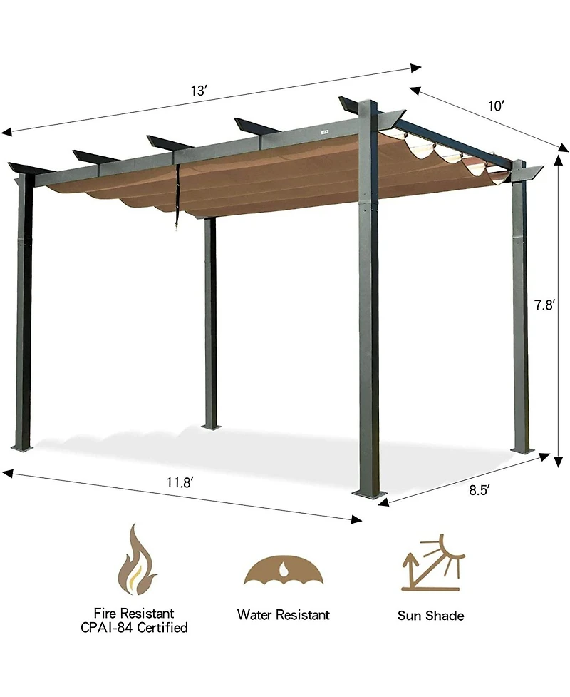 Streamdale Aluminum Pergola with Retractable Sun Shade