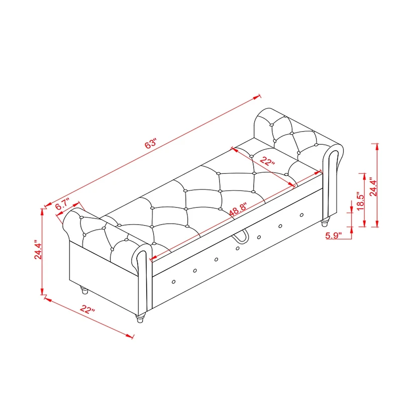 63" Bed Bench Yellow Fabric