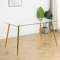 Streamdale Furniture Modern 51" Glass Dining Table, Gold Metal Legs