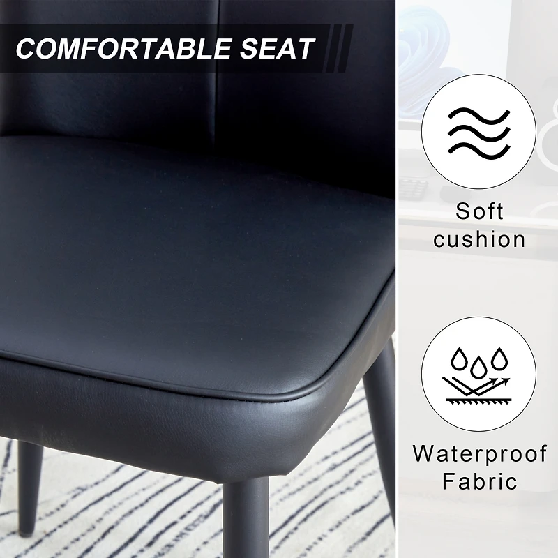 Modern minimalist dining chairs, black Pu leather curved backrest and seat cushions, black metal chair legs, suitable for restaurants, bedrooms, and l