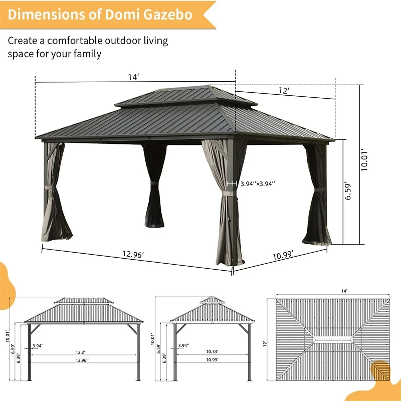 Streamdale 12' X 14' Hardtop Gazebo, Aluminum Metal Gazebo
