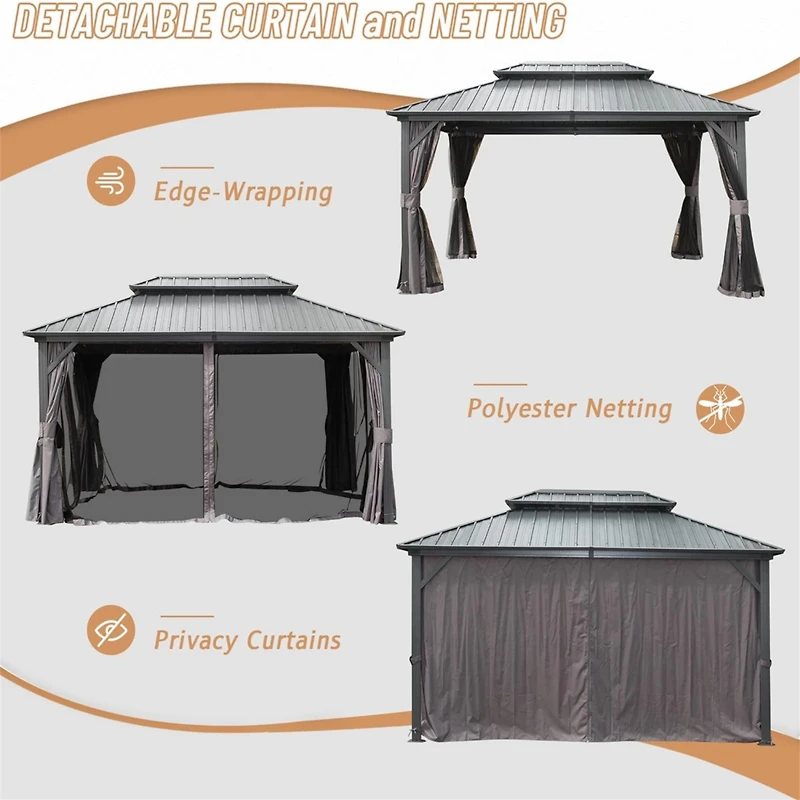 12' X 16' Hardtop Gazebo, Aluminum Metal Gazebo