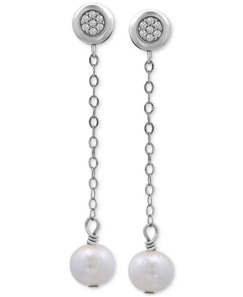 Giani Bernini Cultured Freshwater Pearl (7mm) & Cubic Zirconia Chain Drop Earrings 18k Gold-Plated Sterling Silver (or Silver), Created fo