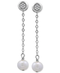 Giani Bernini Cultured Freshwater Pearl (7mm) & Cubic Zirconia Chain Drop Earrings 18k Gold-Plated Sterling Silver (or Silver), Created fo