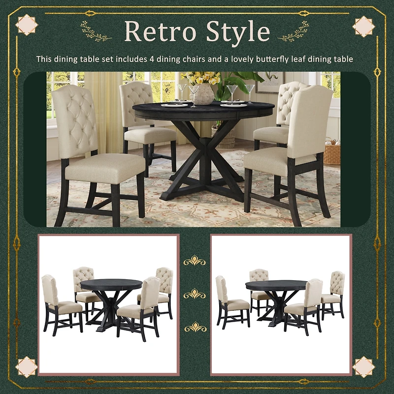 Streamdale Retro-Style Dining Set with Extendable Table & 4 Chairs