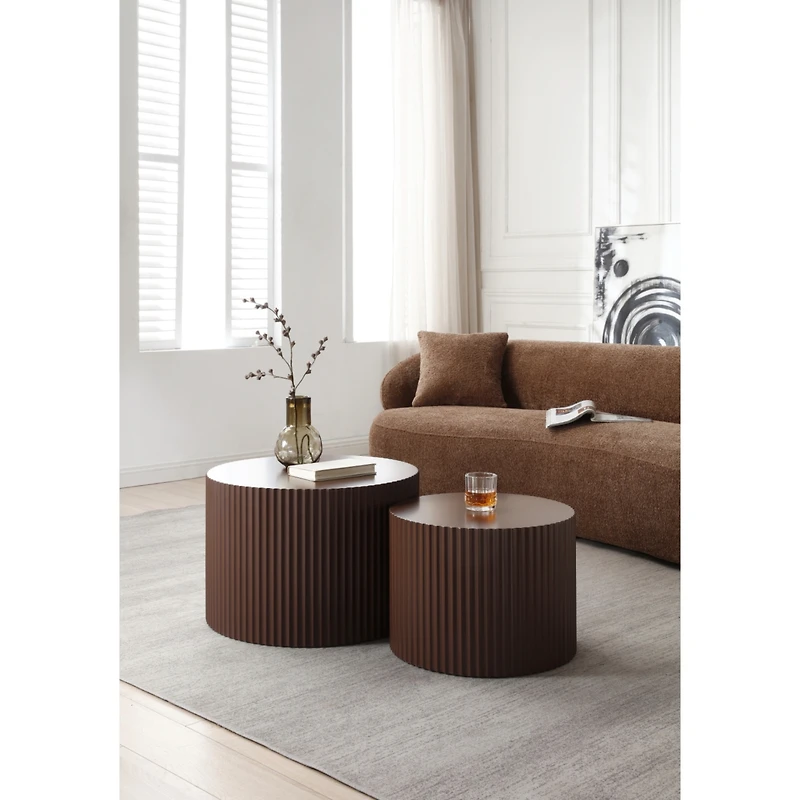 Streamdale Furniture Nesting Table Set Of 2, Mdf Coffee Table Set For Living Room/Leisure Area, Brown