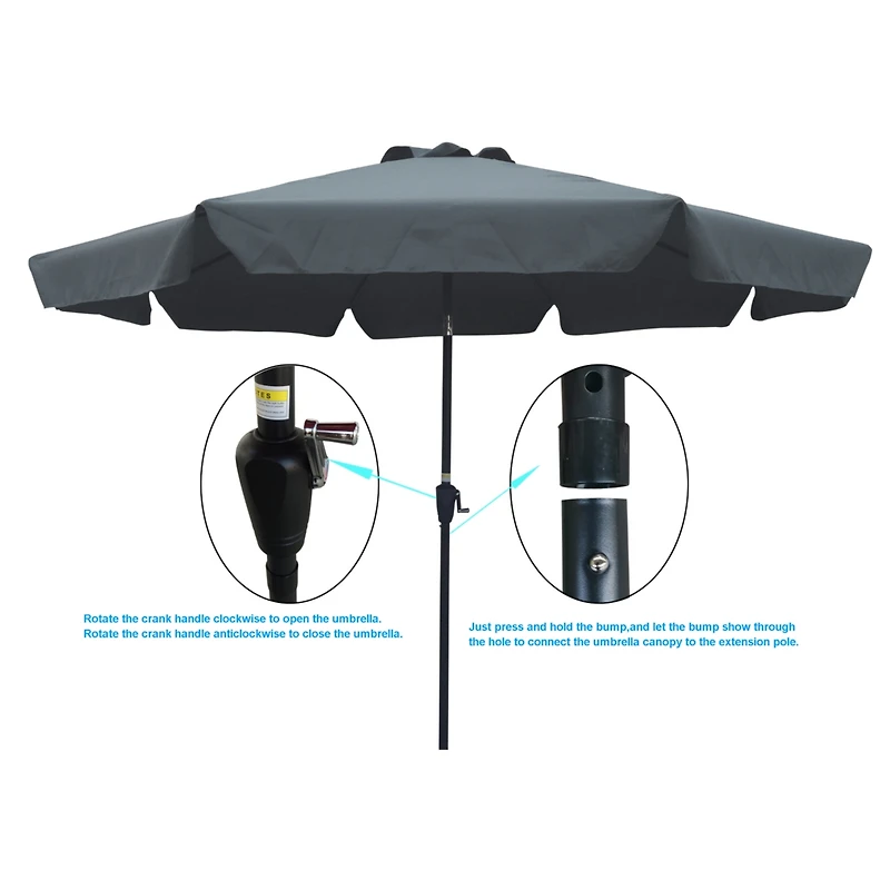 Streamdale Furniture Outdoor Patio Umbrella 10FT With Flap, 8 Pieces Ribs With Tilt An Crank, Without Base