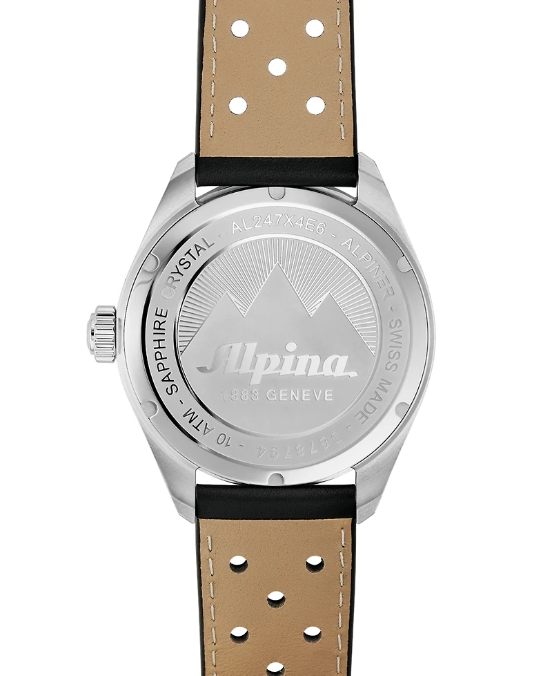 Alpina Men's Swiss Alpiner Black Perforated Leather Strap Watch 42mm