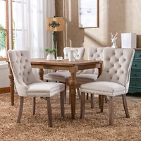 Modern, High-end Tufted Solid Wood Contemporary Velvet Upholstered Dining Chair with Wood Legs Nailhead Trim 2-Pcs Set,Beige