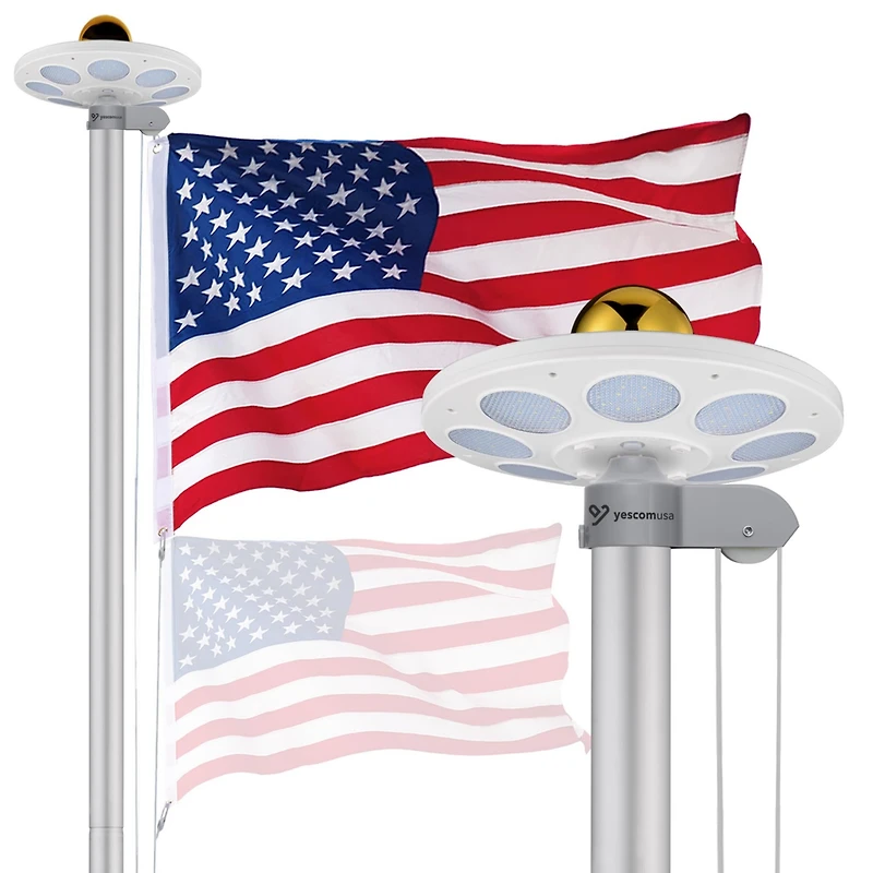 Yescom Bravery 20 Ft Sectional Aluminum Flag Pole Kit with 136 Led Solar Light Us Flag Garden