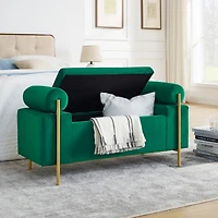 Green Velvet Storage Bench with Iron Legs