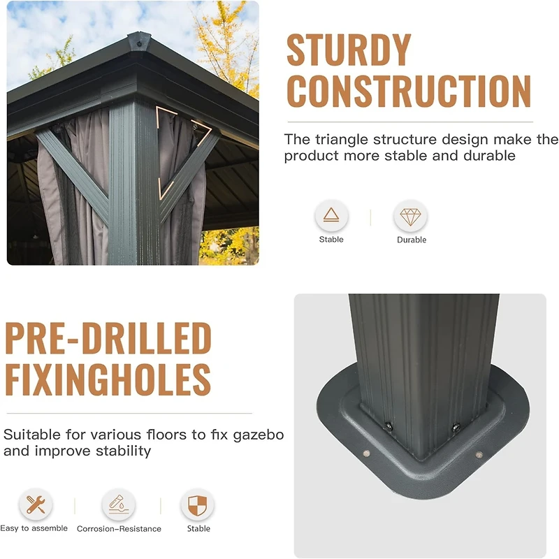 Streamdale 12' X 12' Hardtop Gazebo, Aluminum Metal Gazebo